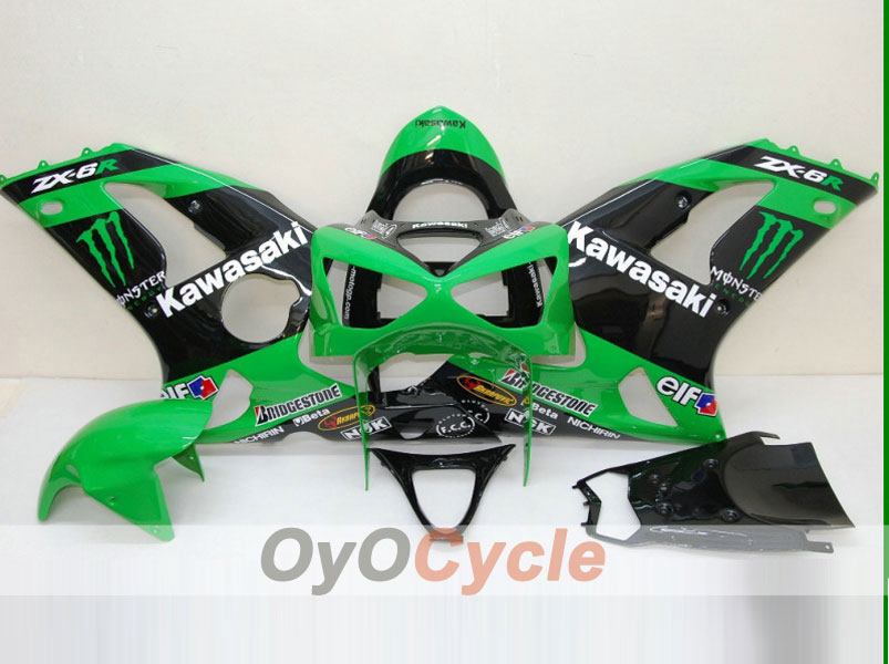 Kit de carénage à injection pour NINJA ZX-6R 03-04 - Vert, Noir - Monster #OYO87901807