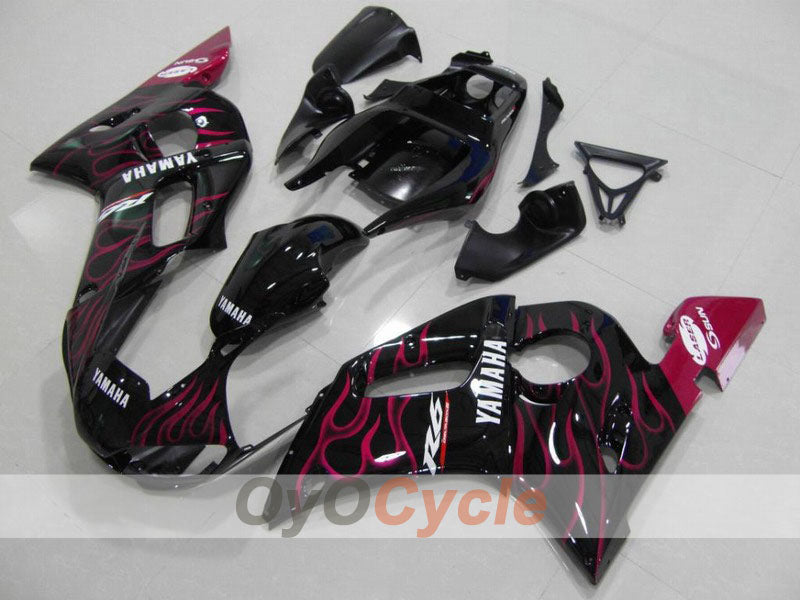Kit de carénages à injection pour YZF-R6 98-02 - Rouge, noir - Flamme #OYO87900990