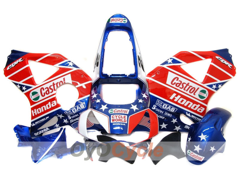 Kit de carénage injecté pour CBR900RR 954 de 02-03 - Rouge, bleu - Castrol #OYO87902700 Image principale du produit