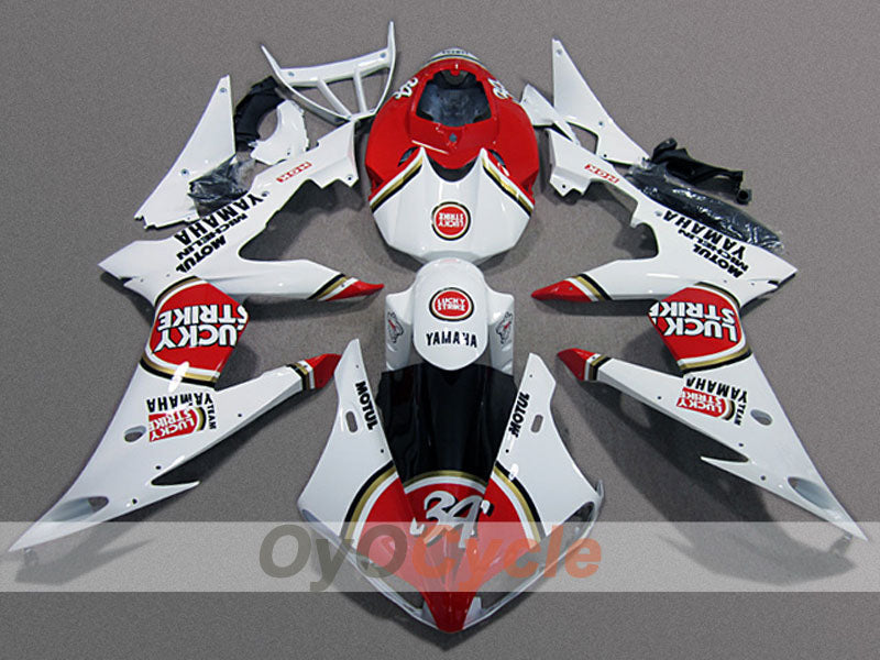 Kit de carénage injecté pour YZF-R6 08-16 - Rouge, Blanc - Lucky Strike #OYO87904739 Image principale du produit
