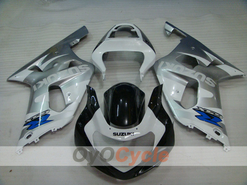 Kit de carénage à injection pour GSX R600 01-03 - Blanc, noir, argent - Style d'origine #OYO87905104