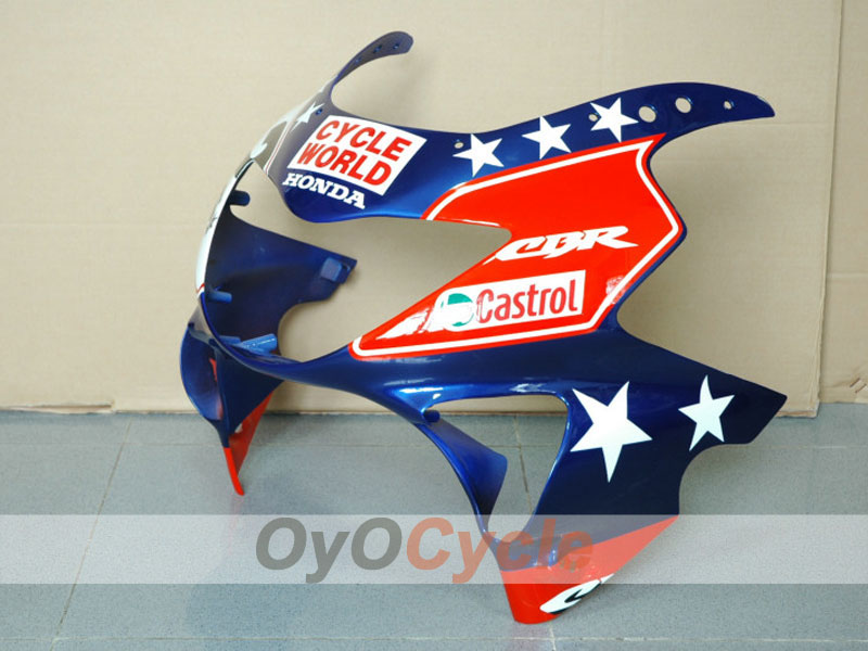 Kit de carénage à injection pour CBR600F4 99-00 - Rouge, Bleu - Castrol #OYO87900107