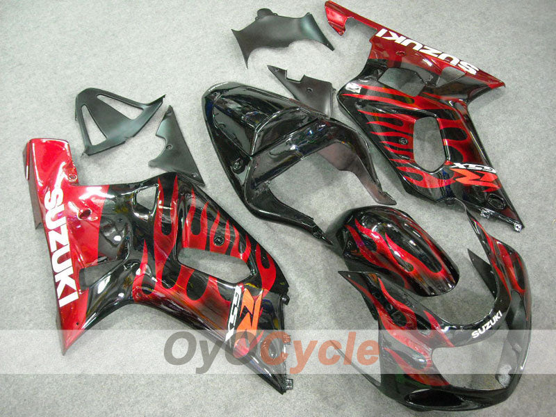 Kit de carénages à injection pour GSX R750 00-03 - Rouge, Noir - Flamme #OYO87901040