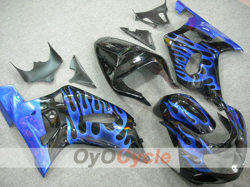 Kit de carénages à injection pour GSX R600 01-03 - Bleu, Noir - Flamme #OYO87901042