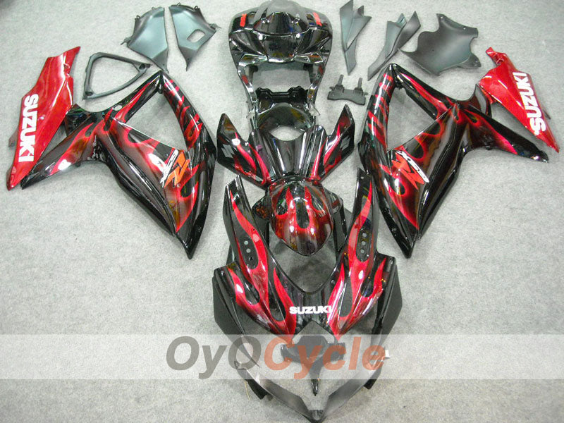 Kit de carénage à injection pour GSX R750 08-10 - Rouge, Noir - Flamme #OYO87901429