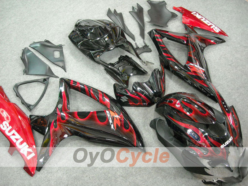 Kit de carénage à injection pour GSX R600 08-10 - Rouge, noir - Flame #OYO87901626
