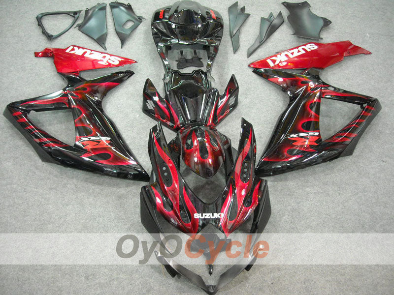 Kit de carénage à injection pour GSX R750 08-10 - Rouge, Noir - Flamme #OYO87901429