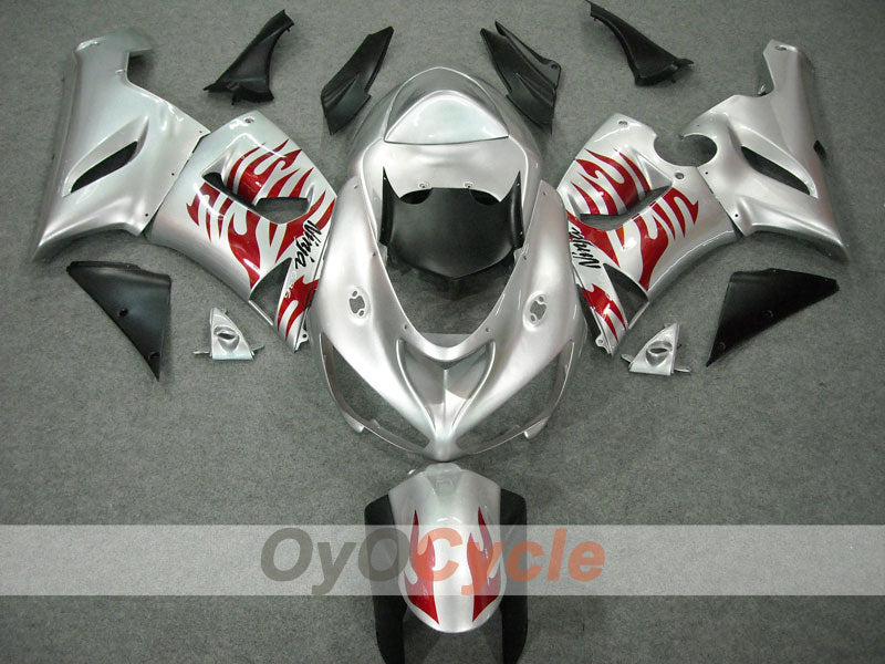 Kit de carénages injectés pour NINJA ZX-6R 05-06 - Rouge, Argent - Flame #OYO87901864
