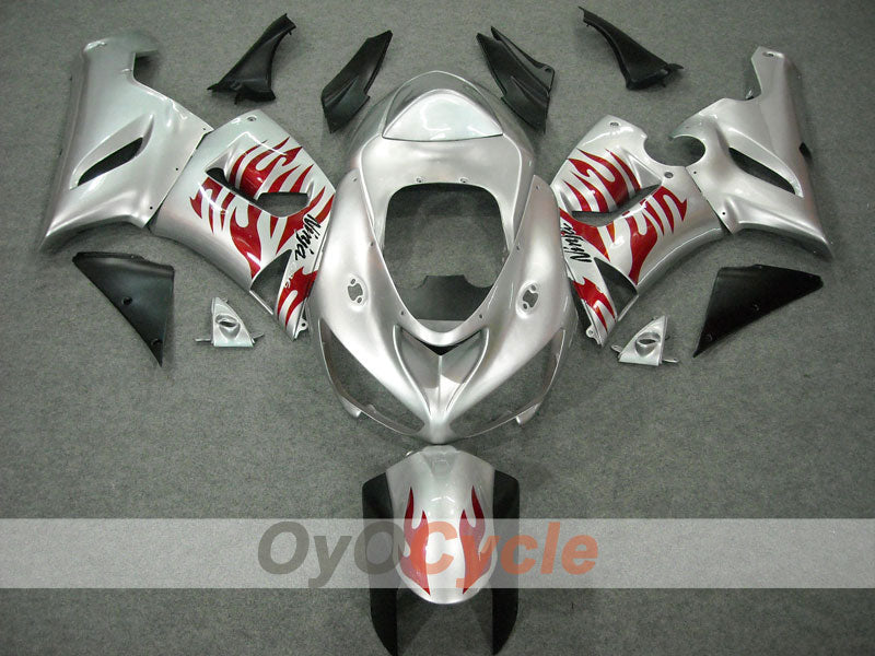 Kit de carénages injectés pour NINJA ZX-6R 05-06 - Rouge, Argent - Flame #OYO87901864
