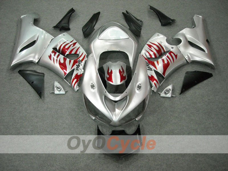 Kit de carénages injectés pour NINJA ZX-6R 05-06 - Rouge, Argent - Flame #OYO87901864