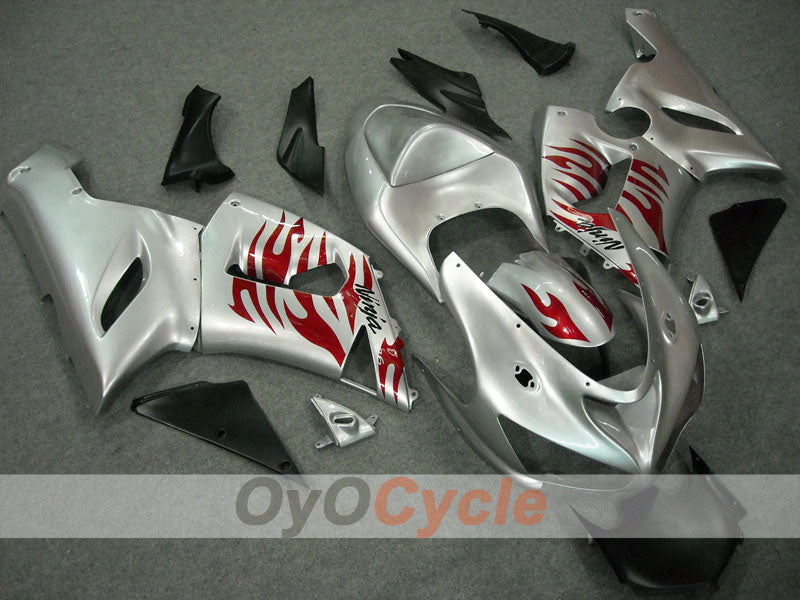 Kit de carénages injectés pour NINJA ZX-6R 05-06 - Rouge, Argent - Flame #OYO87901864