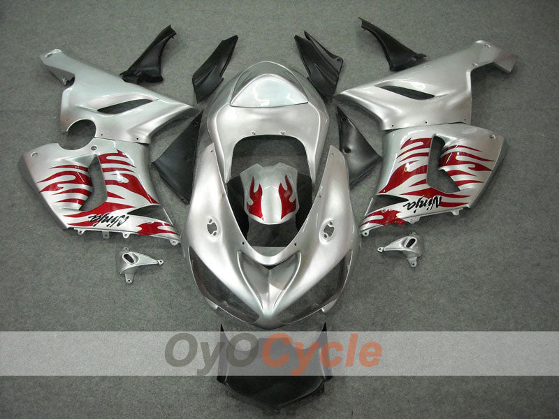 Kit de carénages injectés pour NINJA ZX-6R 05-06 - Rouge, Argent - Flame #OYO87901864