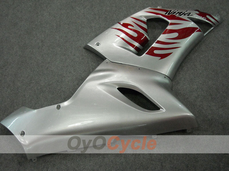 Kit de carénages injectés pour NINJA ZX-6R 05-06 - Rouge, Argent - Flame #OYO87901864