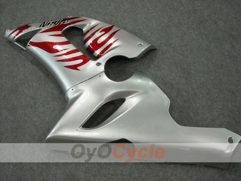Kit de carénages injectés pour NINJA ZX-6R 05-06 - Rouge, Argent - Flame #OYO87901864