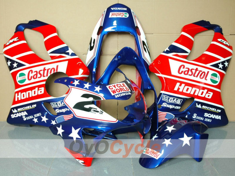 Kit de carénage à injection pour CBR600F4 99-00 - Rouge, Bleu - Castrol #OYO87900107