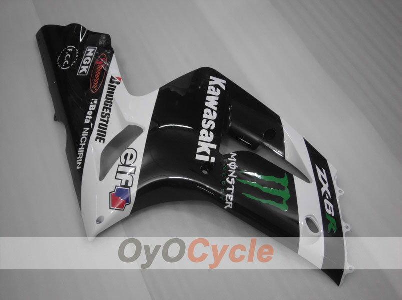 Kit de carénage à injection pour NINJA ZX-6R 03-04 - Blanc, Noir - Monster #OYO87901810