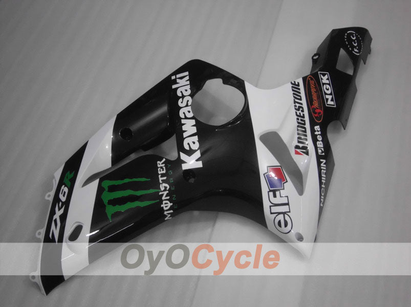 Kit de carénage à injection pour NINJA ZX-6R 03-04 - Blanc, Noir - Monster #OYO87901810
