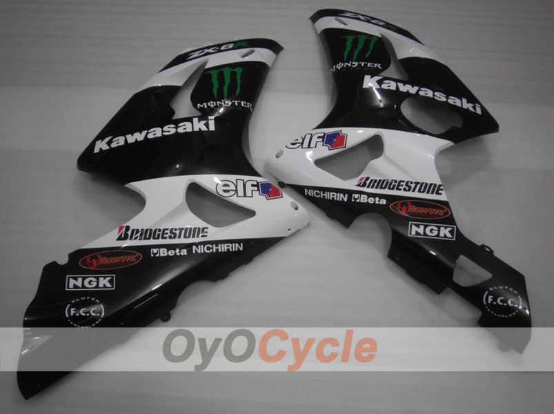 Kit de carénage à injection pour NINJA ZX-6R 03-04 - Blanc, Noir - Monster #OYO87901810