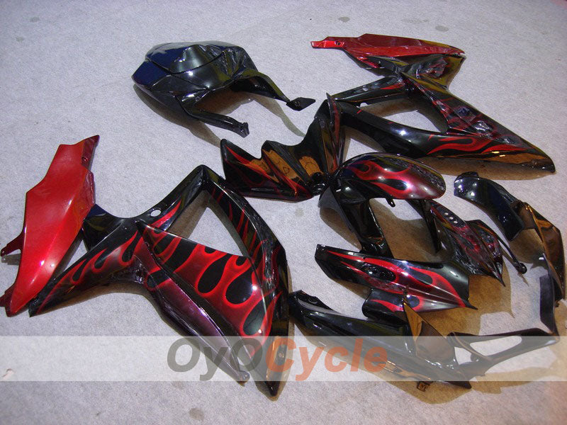 Kit de carénages à injection pour GSX R750 08-10 - Rouge, Noir - Flame #OYO87901442
