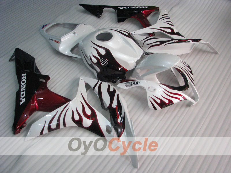 Kit de carénages à injection pour CBR600RR 07-08 - Rouge, blanc - Flammes #OYO87900363