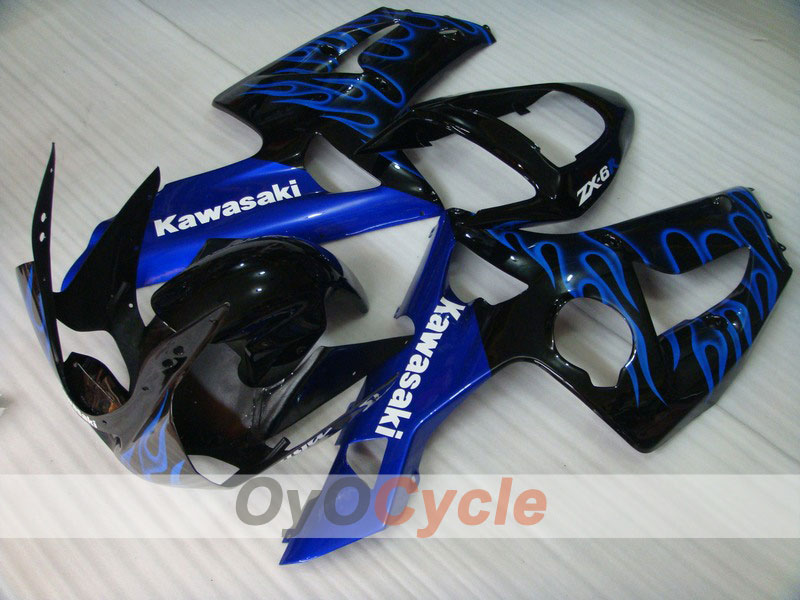 Kit de carénage à injection pour NINJA ZX-6R 03-04 - Bleu, noir - Flammes #OYO87901801