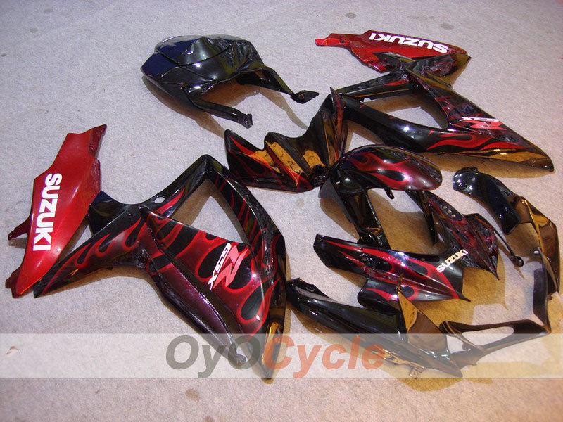 Kit de carénage à injection pour GSX R750 08-10 - Rouge, Noir - Flame #OYO87901444