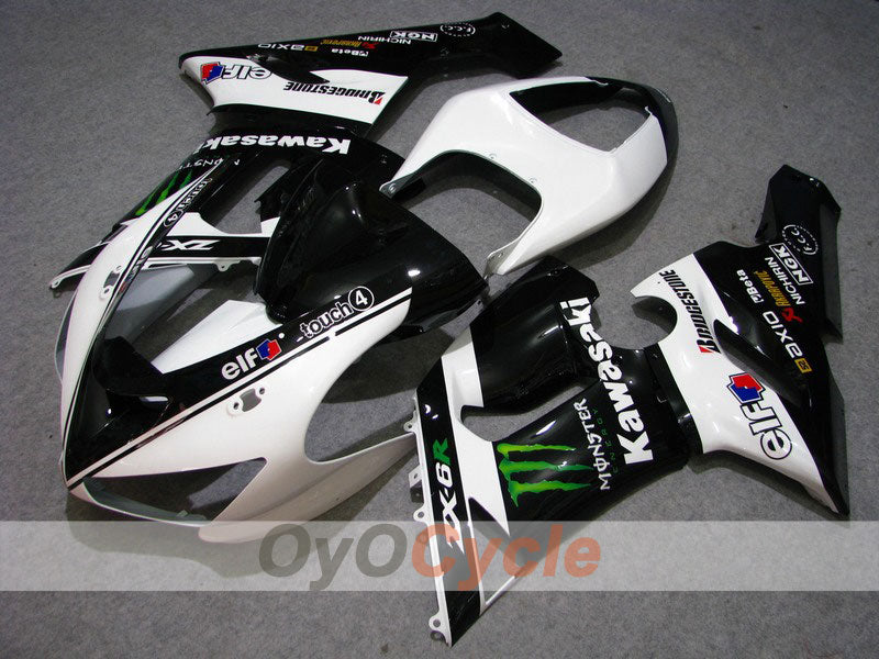 Kit de carénages à injection pour NINJA ZX-6R 05-06 - Blanc, Noir - Monster #OYO87901881