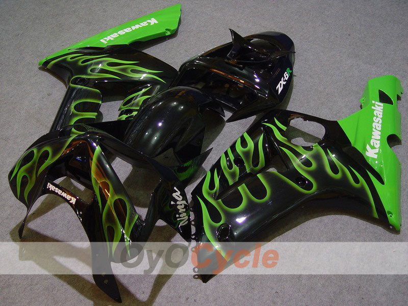 Kit de carénage à injection pour NINJA ZX-6R 03-04 - Vert, noir - Flammes #OYO87901803