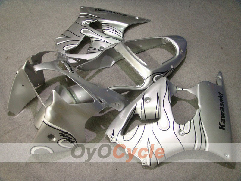 Kit de carénage à injection pour NINJA ZX-6R 00-02 - Blanc, argent - Flamme #OYO87901710