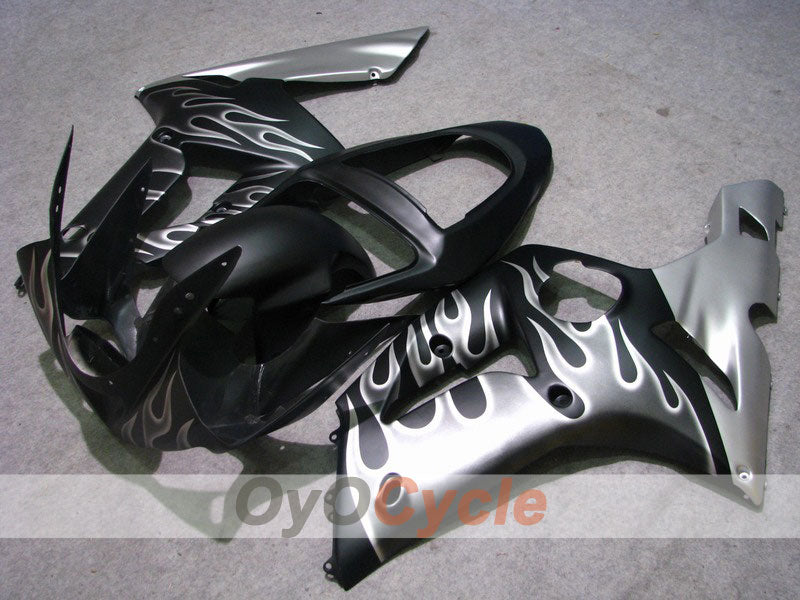 Kit de carénage à injection pour NINJA ZX-6R 03-04 - Noir, argent - Flammes #OYO87901800
