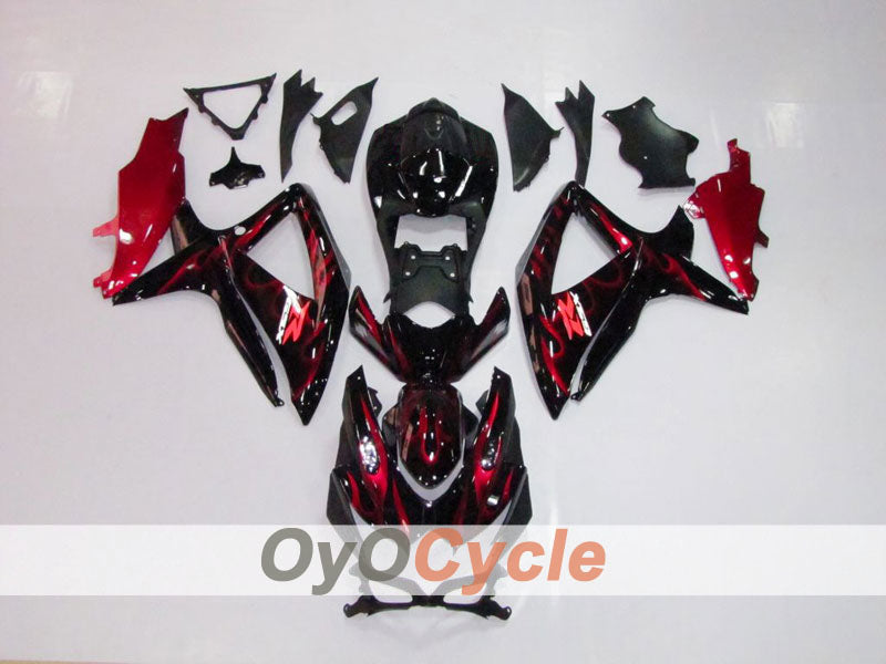 Kit de carénages à injection pour GSX R750 08-10 - Rouge, Noir - Flame #OYO87901432