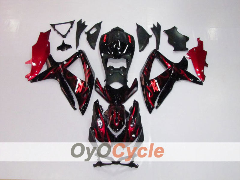Kit de carénage à injection pour GSX R600 08-10 - Rouge, Noir - Flame #OYO87901624