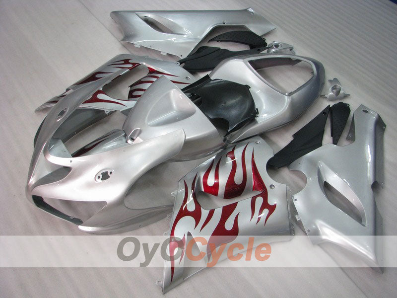 Kit de carénage à injection pour NINJA ZX-6R 05-06 - Rouge, Argent - Flamme #OYO87901870