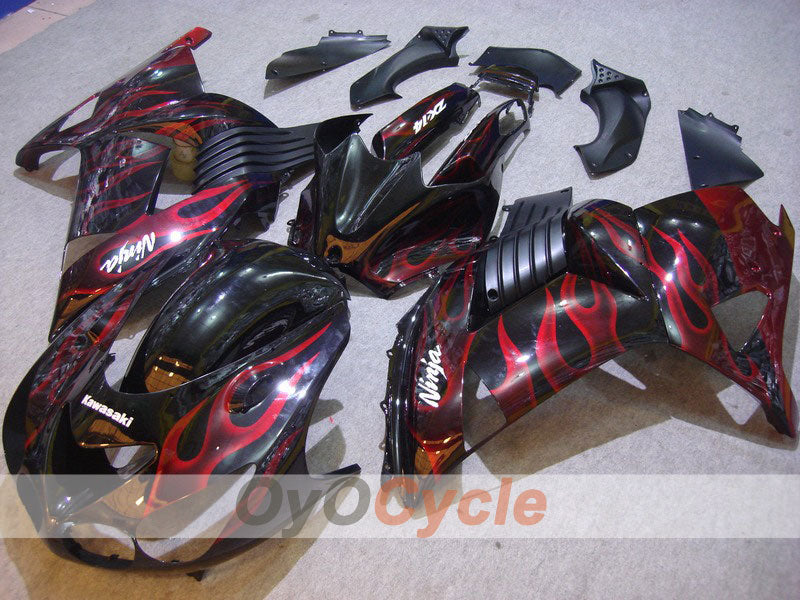 Kit de carénages injectés pour NINJA ZX-14R 06-11 - Rouge, noir - Flamme #OYO87902004 Image principale du produit