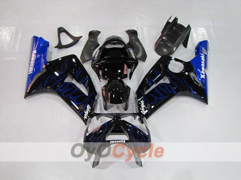 Kit de carénage à injection pour NINJA ZX-6R 03-04 - Bleu, noir - Flammes #OYO87901793
