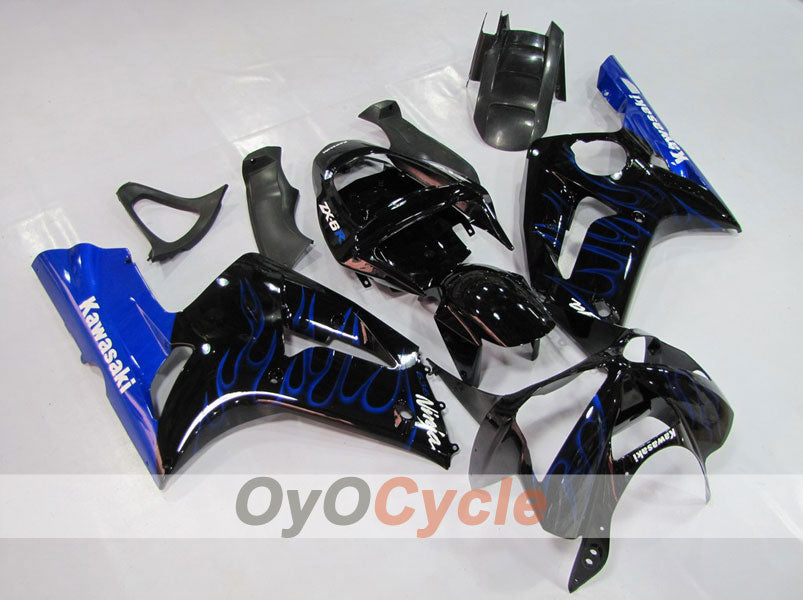 Kit de carénage à injection pour NINJA ZX-6R 03-04 - Bleu, noir - Flammes #OYO87901793