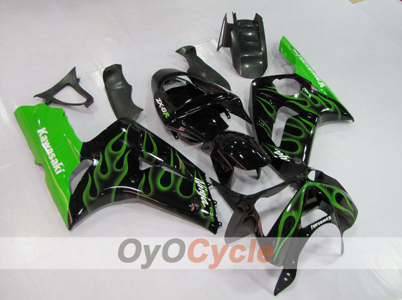 Kit de carénage à injection pour NINJA ZX-6R 03-04 - Vert, noir - Flammes #OYO87901795