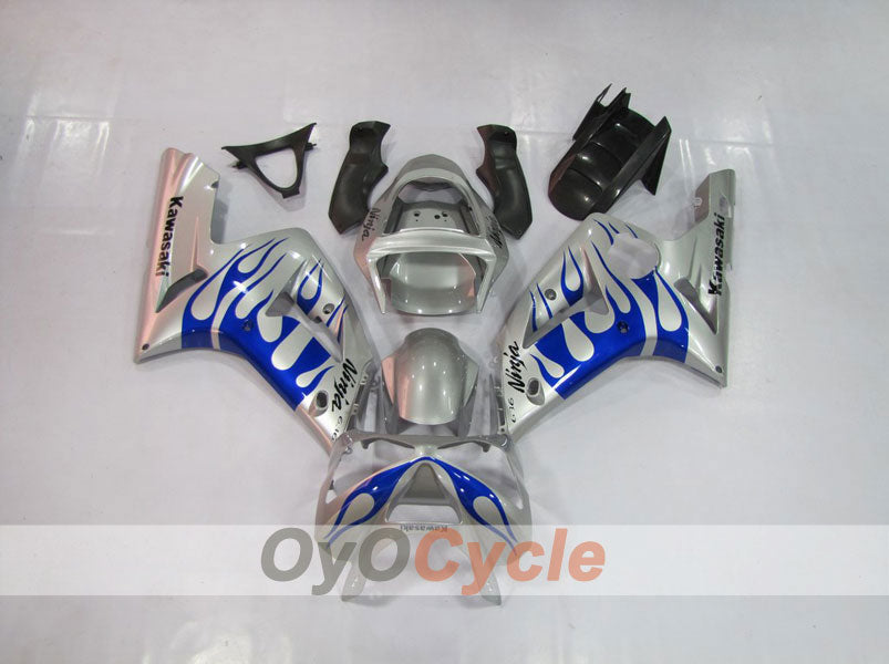 Kit de carénage à injection pour NINJA ZX-6R 03-04 - Bleu, argent - Flammes #OYO87901797