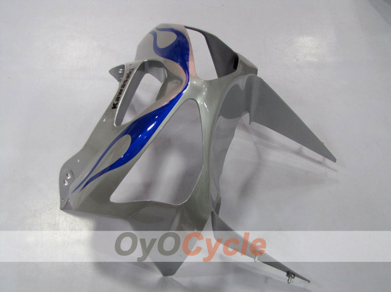 Kit de carénage à injection pour NINJA ZX-6R 03-04 - Bleu, argent - Flammes #OYO87901797