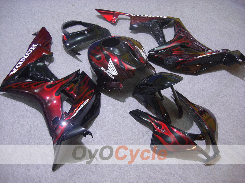 Kit de carénages à injection pour CBR600RR 07-08 - Rouge, noir - Flammes #OYO87900359