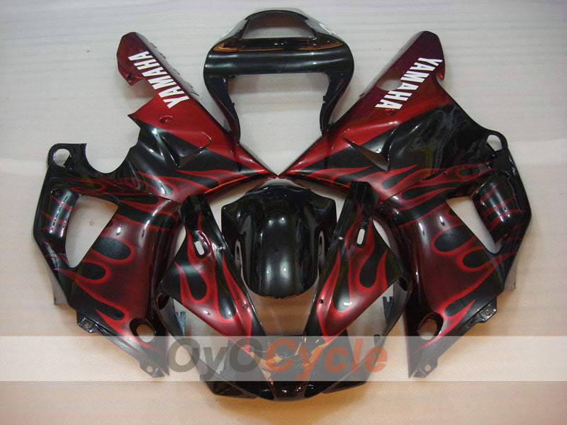 Kit de carénages injectés pour YZF-R1 00-01 - Rouge, noir - Flamme #OYO87900768