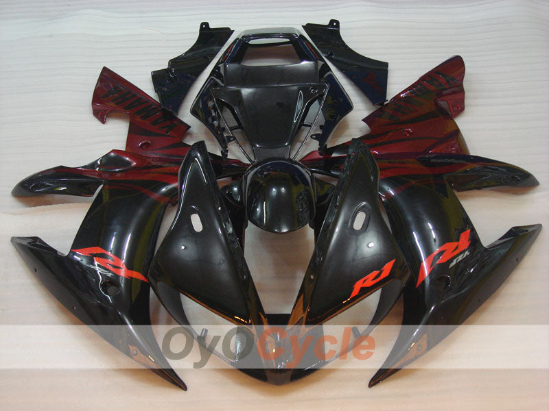 Kit de carénage à injection pour YZF-R1 02-03 - Rouge, noir - Flamme #OYO87900795