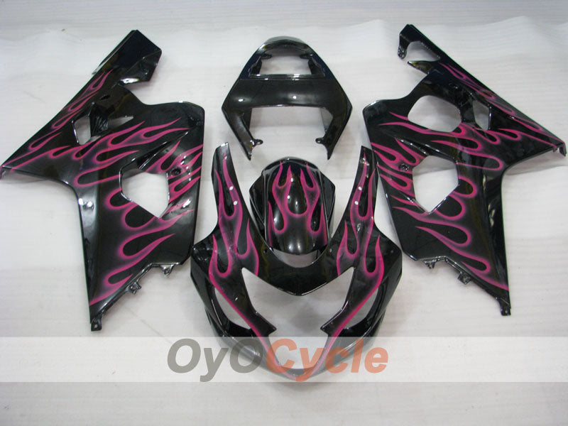 Kit de carénage à injection pour GSX R750 04-05 - Noir, Rose - Flammes #OYO87901253