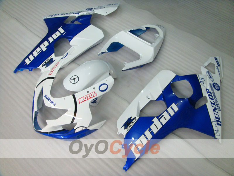 Kit de carénages en injection pour GSXR600 04-05 - Bleu, blanc - DUNLOP, Jordan, MOTUL #OYO87901195