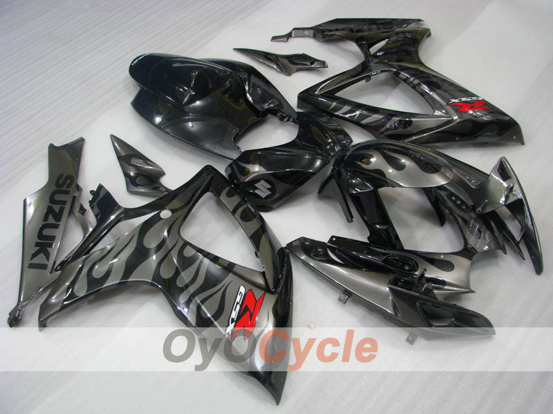 Kit de carénage moulé par injection pour GSX R600 06-07 - Noir, argent - Flame #OYO87901502