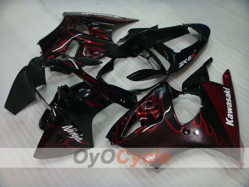 Kit de carénage à injection pour NINJA ZX-6R 00-02 - Rouge, noir - Flamme #OYO87901711
