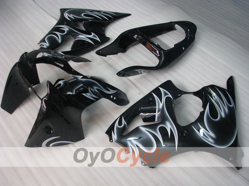 Kit de carénage à injection pour NINJA ZX-6R 00-02 - Blanc, noir - Flamme #OYO87901714