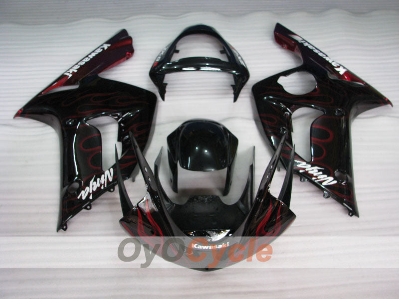 Kit de carénage à injection pour NINJA ZX-6R 03-04 - Rouge, noir - Flammes #OYO87901804