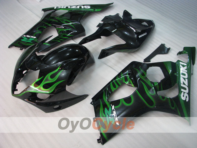 Kit de carénage à injection pour GSX R1000 03-04 - Vert, noir - Flame #OYO87901829