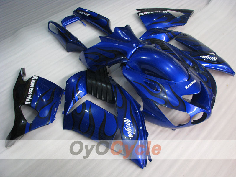 Kit de carénage injecté pour NINJA ZX-14R 06-11 - Bleu, noir - Flamme #OYO87902009